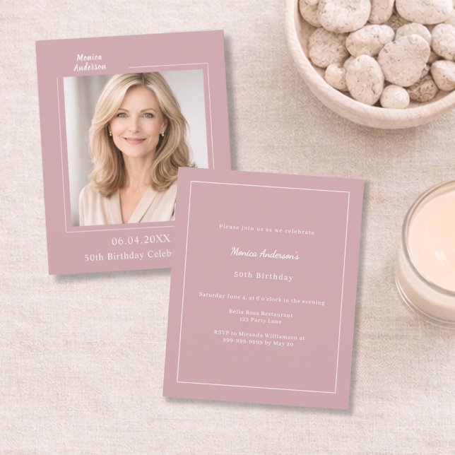 Lámina Invitación de cumpleaños con foto rosa polvorienta (Subido por el creador)