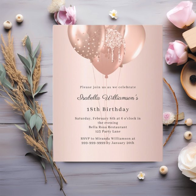 Lámina Invitación de cumpleaños con globos de oro rosa (Subido por el creador)