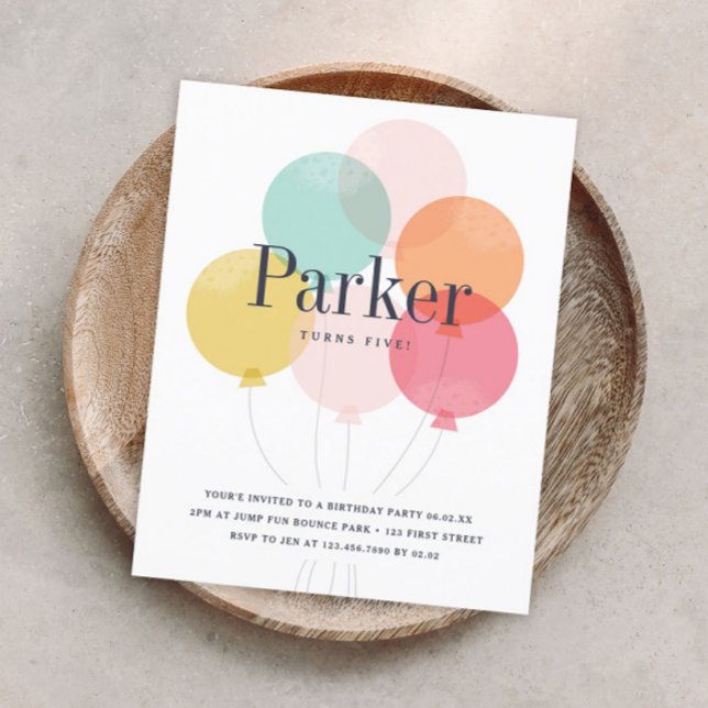 Lámina Invitación de cumpleaños con globos económicos (Modern colorful balloons kids birthday party invitation.)