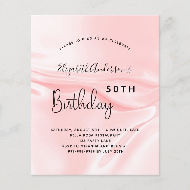 Lámina Invitación de cumpleaños con presupuesto de seda d (Anverso)