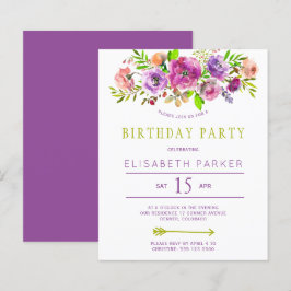 Lámina Invitación de cumpleaños con presupuesto floral rú