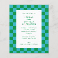 Invitación de cumpleaños con tablero de ajedrez az