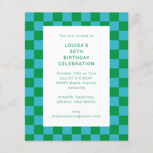 Lámina Invitación de cumpleaños con tablero de ajedrez az