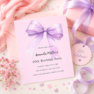 Lámina Invitación de cumpleaños coqueta de lazo de lavand
