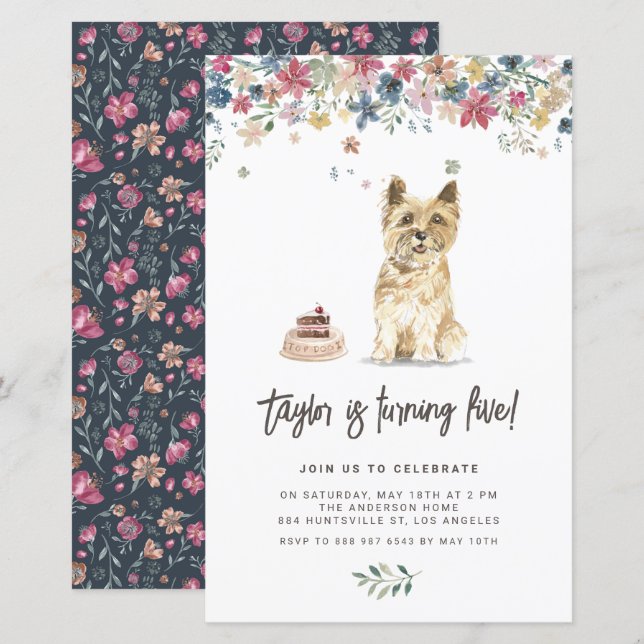 Lámina Invitación de cumpleaños de Cairn Terrier Dog (Anverso / Reverso)