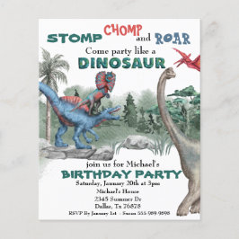 Lámina Invitación de cumpleaños de dinosaurio con acuarel