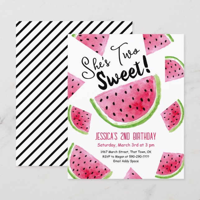 Lámina Invitación de cumpleaños de dos melones dulces (Anverso / Reverso)