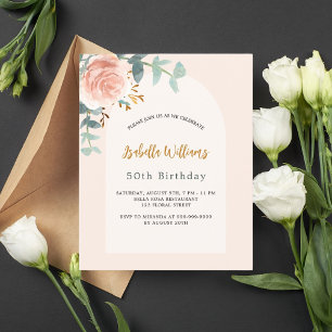 Lámina Invitación de cumpleaños de floral rosa rubia arca