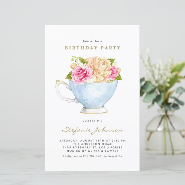 Lámina Invitación de cumpleaños de flores de primavera en (Anverso de pie)