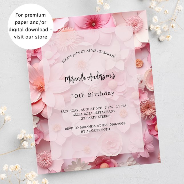 Lámina Invitación de cumpleaños de flores rosadas (Subido por el creador)