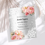 Lámina Invitación de cumpleaños de flores rosadas platead<br><div class="desc">Para una elegante fiesta de cumpleaños número 60 (o cualquier edad). Un fondo falso plateado decorado con flores de oro rosadas y subió,  rosas,  diamantes y encaje blanco. Personalice y agregue sus nombres y detalles. 1 hoja = 1 borde impreso de invitación al borde.</div>