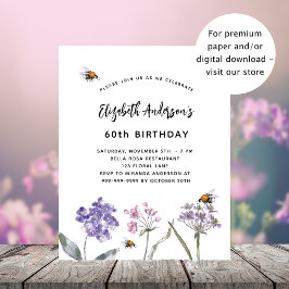Lámina Invitación de cumpleaños de flores silvestres púrp