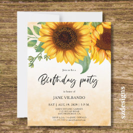 Lámina Invitación de cumpleaños de girasol elegante y eco