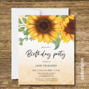 Lámina Invitación de cumpleaños de girasol elegante y eco