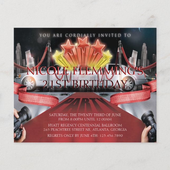 Lámina Invitación de cumpleaños de la alfombra roja (Anverso)
