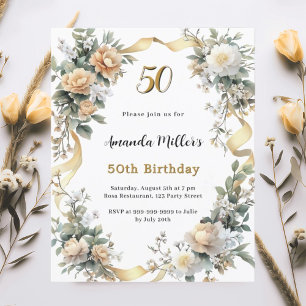 Lámina Invitación de cumpleaños de la cinta dorada amaril