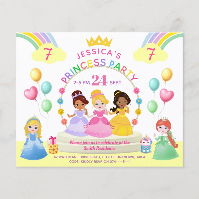 Lámina Invitación de cumpleaños de la princesa Fiesta (Anverso)