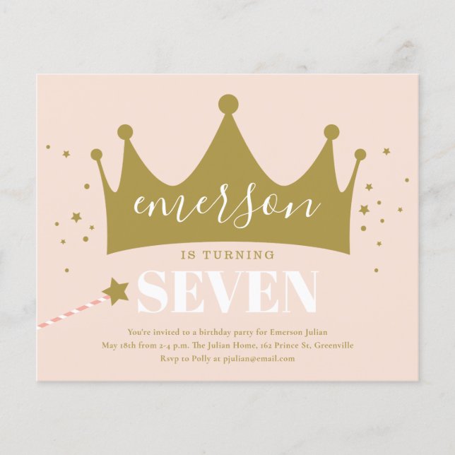 Lámina Invitación de cumpleaños de la princesa rosa del p (Anverso)