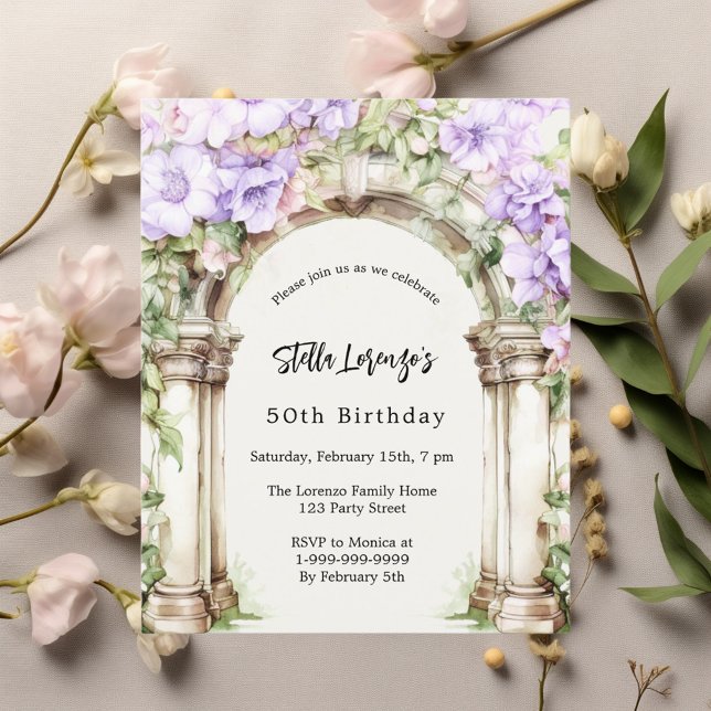Lámina Invitación de cumpleaños de Lavender florals arco  (Subido por el creador)