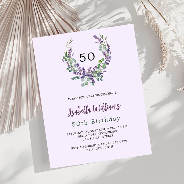 Lámina Invitación de cumpleaños de Lavender florals lilac (Subido por el creador)