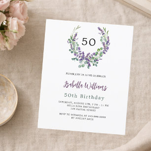 Lámina Invitación de cumpleaños de Lavender violet floret