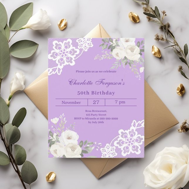 Lámina Invitación de cumpleaños de Lavender white roses l (Subido por el creador)