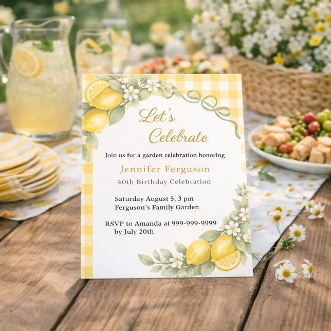 Lámina Invitación de cumpleaños de limones a cuadros jard (Subido por el creador)
