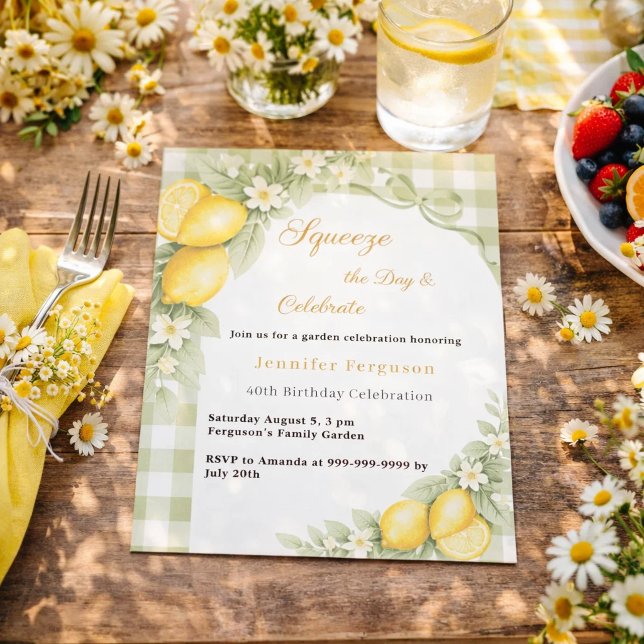Lámina Invitación de cumpleaños de limones con gingham de (Subido por el creador)