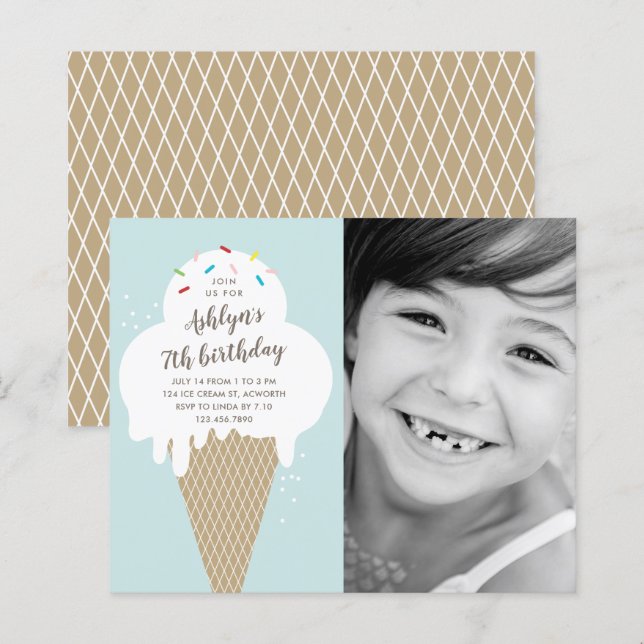 Lámina Invitación de cumpleaños de los niños con helado d (Anverso / Reverso)