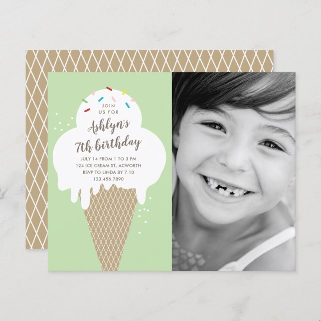 Lámina Invitación de cumpleaños de los niños con helado d (Anverso / Reverso)