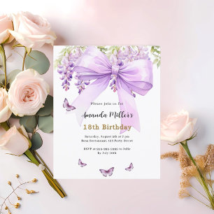 Lámina Invitación de cumpleaños de mariposa florida con a