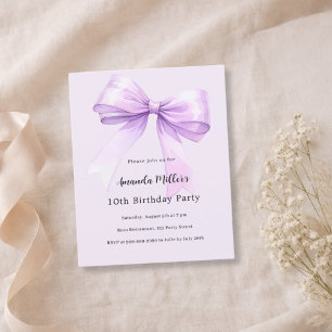 Lámina Invitación de cumpleaños de niña coqueta con lazo