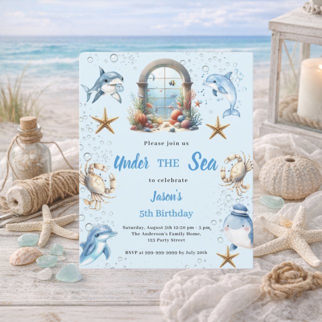 Lámina Invitación de cumpleaños de niño bajo el mar azul  (Subido por el creador)