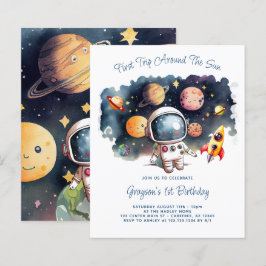 Lámina Invitación de cumpleaños de niño con planetas del