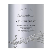 Invitación de cumpleaños de notas de música de pla