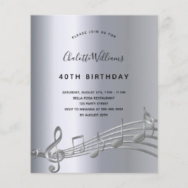 Lámina Invitación de cumpleaños de notas de música de pla