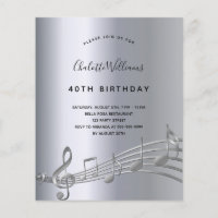 Invitación de cumpleaños de notas de música de pla