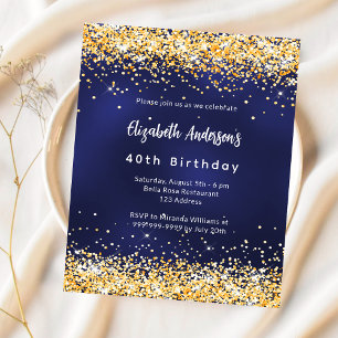 Lámina Invitación de cumpleaños de oro azul marino