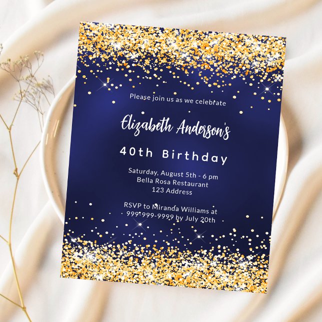 Lámina Invitación de cumpleaños de oro azul marino (Subido por el creador)