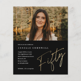 Lámina Invitación de cumpleaños de oro con guión minimali
