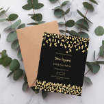 Lámina Invitación de cumpleaños de oro negro<br><div class="desc">Moderna,  elegante e invitada. Un fondo negro decorado con un falso confeti dorado. Personalice y agregue un nombre y detalles. 1 hoja = 1 borde impreso de invitación al borde.</div>