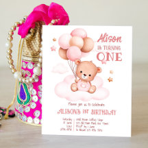 Invitación de cumpleaños de osito de peluche rosa 