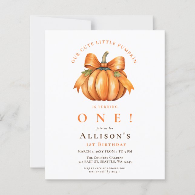 Lámina Invitación de cumpleaños de otoño con lazo Coquett (Anverso)