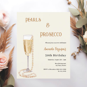 Lámina Invitación de cumpleaños de perlas Prosecco burbuj
