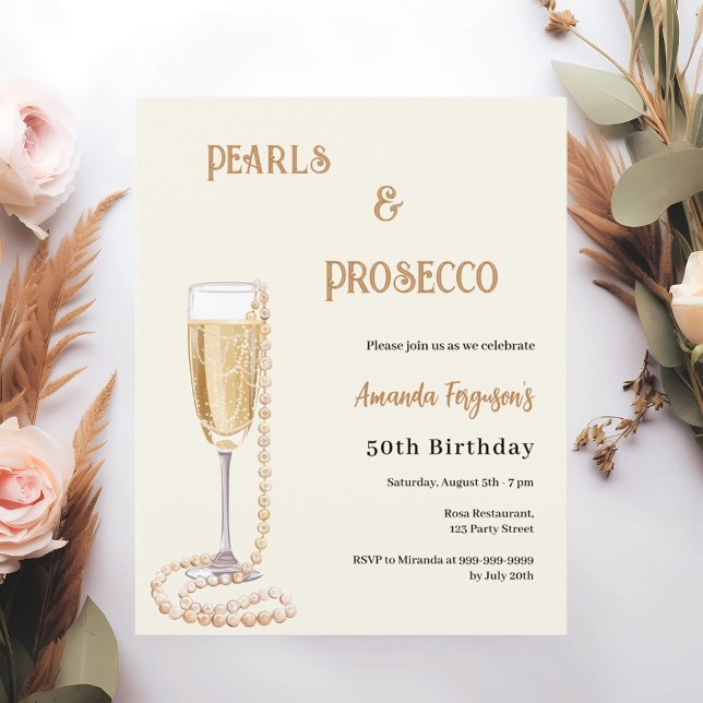 Lámina Invitación de cumpleaños de perlas Prosecco burbuj (Subido por el creador)