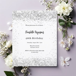 Lámina Invitación de cumpleaños de plata blanca