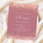 Lámina invitación de cumpleaños de purpurina de oro Rosa<br><div class="desc">Para una elegante fiesta de cumpleaños número 21 (o cualquier edad). Un fondo dorado rosa. Decorado con un falso purpurina. Personalice y agregue un nombre y detalles del fiesta. El nombre se escribe con un guión de estilo con letras a mano. 1 hoja = 1 borde impreso de invitación al...</div>