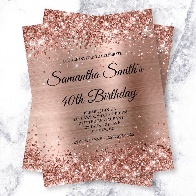Lámina Invitación de cumpleaños de Rosa de Purpurinoso de (Glittery Rose Gold Glam Birthday Budget Invite)