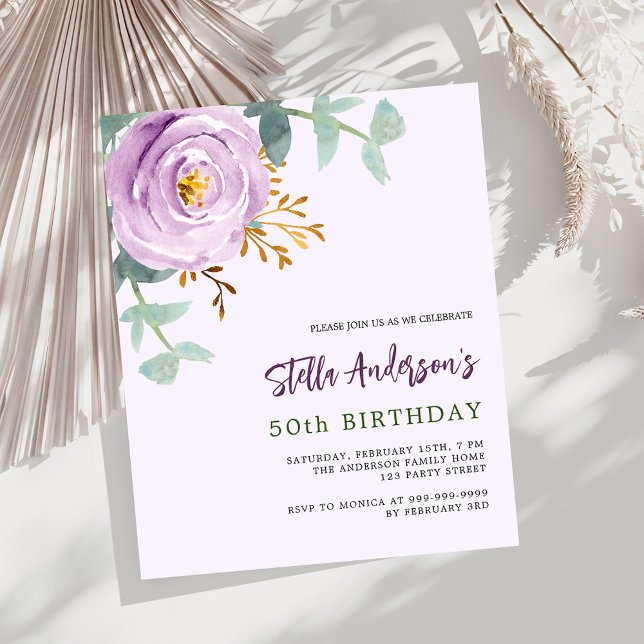 Lámina Invitación de cumpleaños de rosa púrpura Lilac (Subido por el creador)