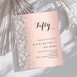 Lámina invitación de cumpleaños de Rosa purpurina de plat<br><div class="desc">Para una elegante fiesta de cumpleaños número 50 (o cualquier edad). Un fondo dorado rosa. Decorado con un falso purpurina de plata. Personalice y agregue un nombre y detalles del fiesta. 1 hoja = 1 borde impreso de invitación al borde.</div>